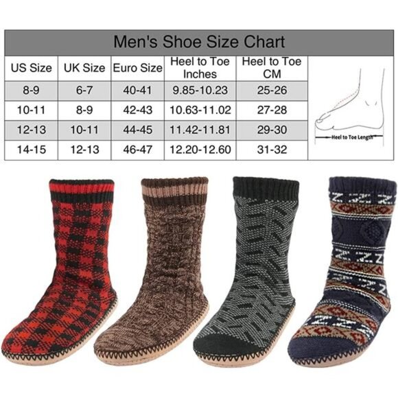 Men's Slipper Socks Fleece Lined Non-skid Soles, Knitted Warm Fuzzy House Shoes - Picture 6 of 6